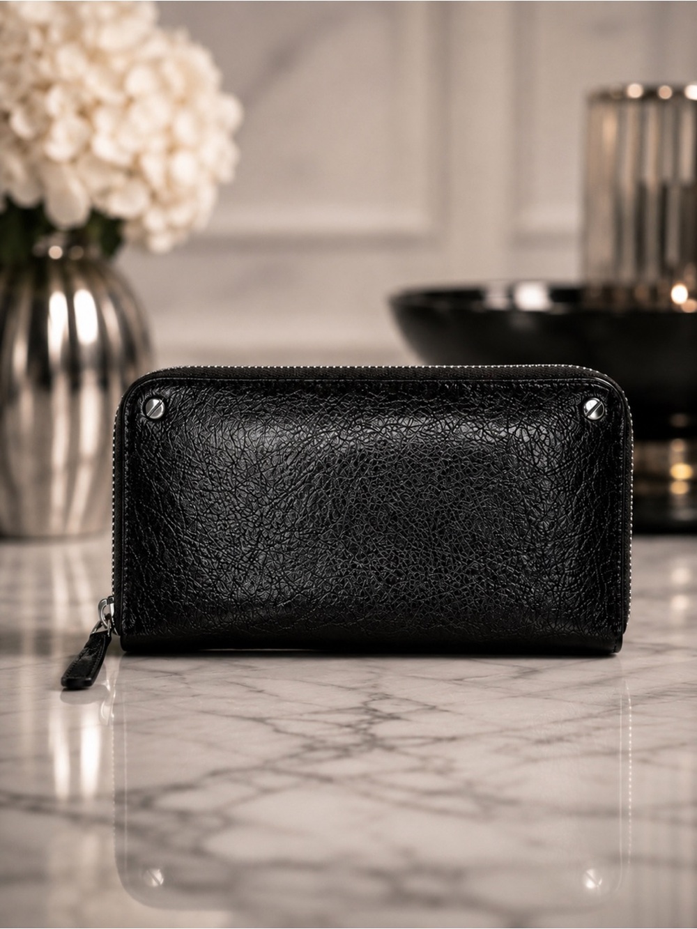 Balenciaga Black Distressed Long Zip Wallet | Classic Arena Leather | Full Set
